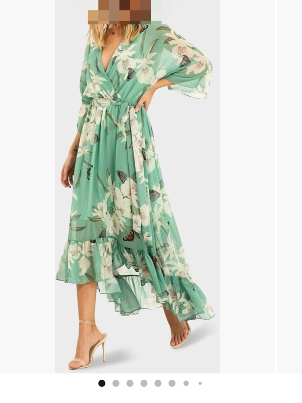 Seafoam Green Floral Maxi Wrap Dress with Tie Waist